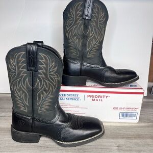 Ariat Sport Western Wide Square Toe Cowboy Boots Mens 7.5 Black Leather
